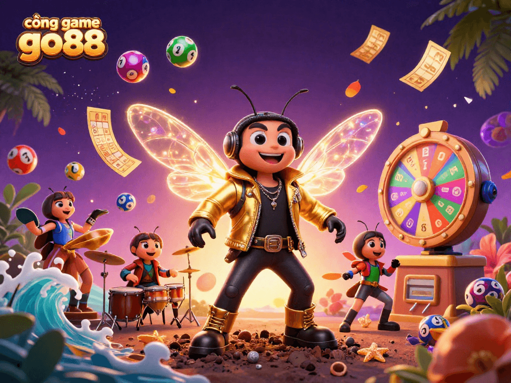 Engage with the vibrant cổng game go88 scene featuring a rock star cicada and dynamic gambling elements.