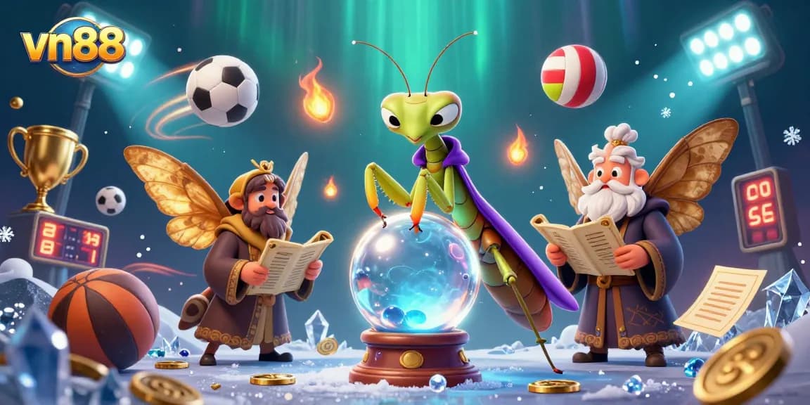 Experience vn88's vibrant casino scene featuring a fortune teller, sports elements, and mystical ambiance.