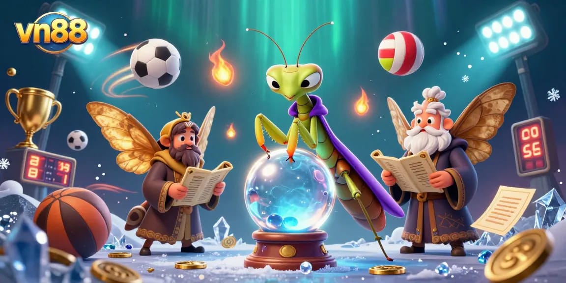Experience vn88's vibrant casino scene featuring a fortune teller, sports elements, and mystical ambiance.