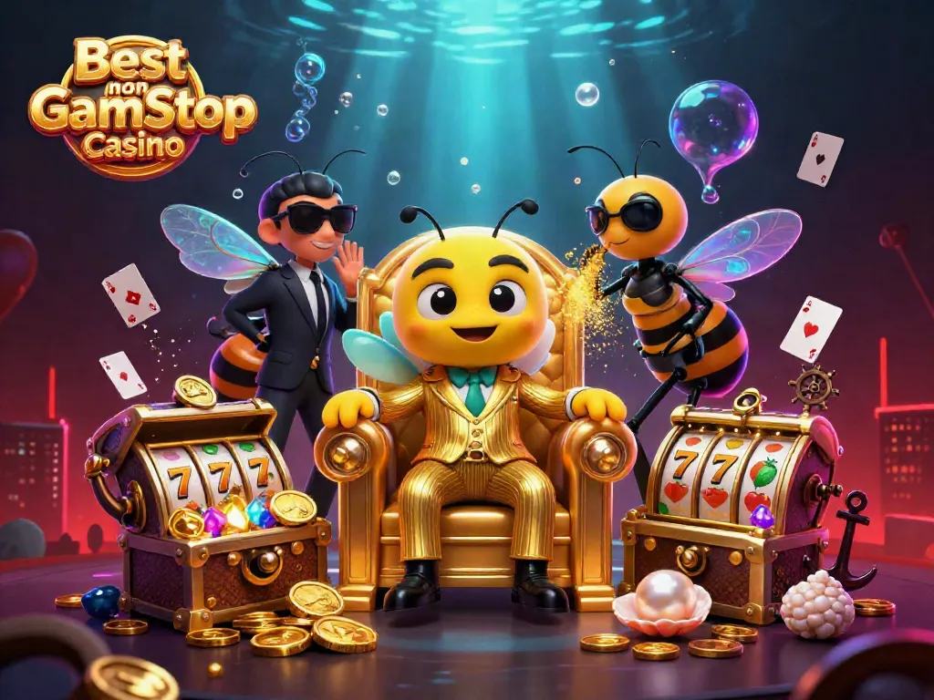 Win at the Best non Gamstop Casino with a vibrant scene of a mob boss and characters.