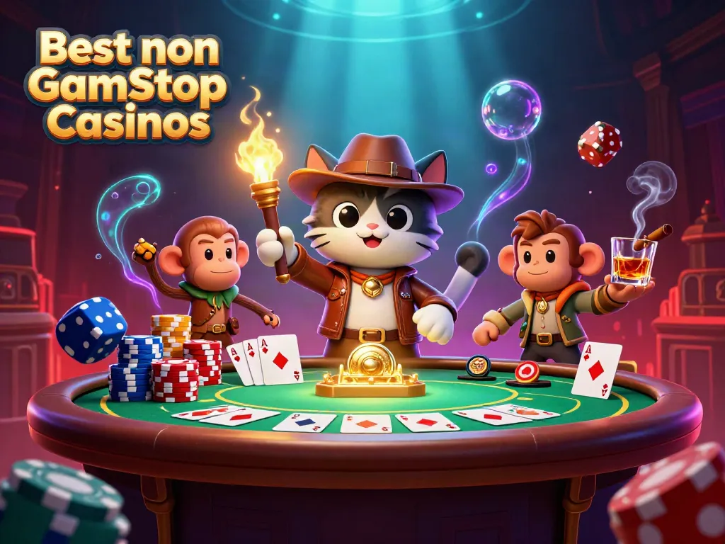 Explore top choices at the Best non Gamstop Casinos with an adventurous cat and monkey in a thrilling temple.