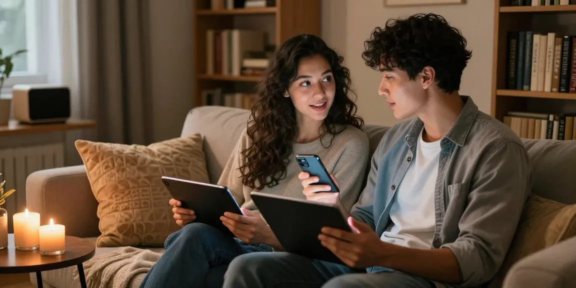 Couple enjoying ai sex chat in a cozy, intimate setting, illustrating modern relationships.
