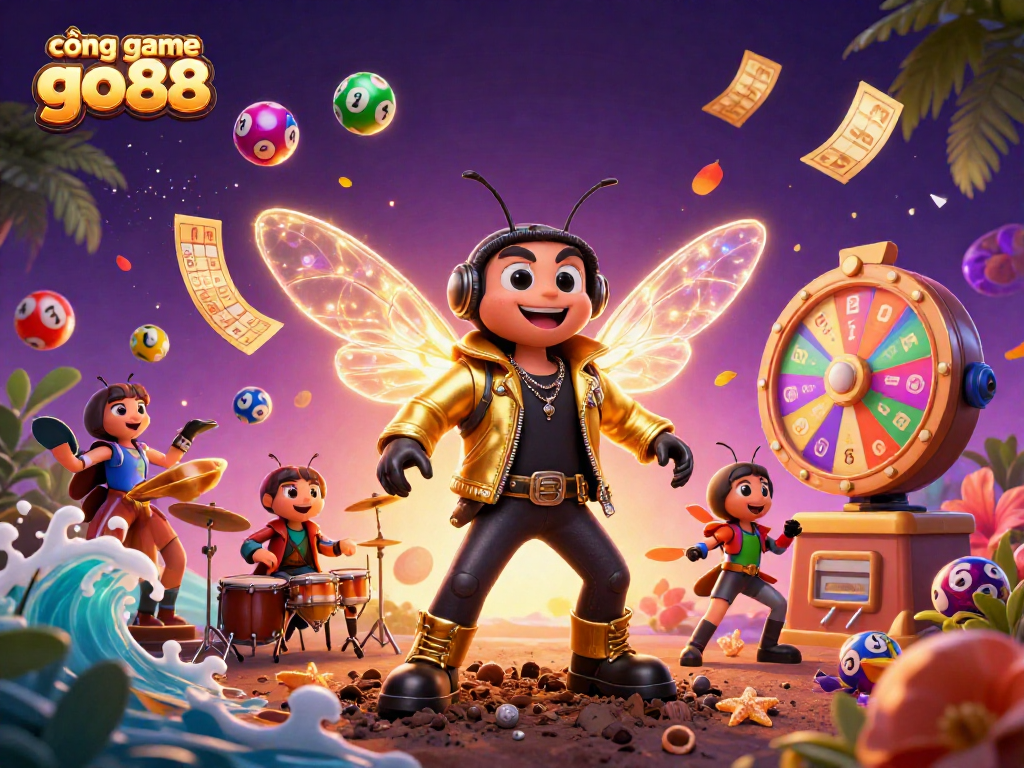 Engage with the vibrant cổng game go88 scene featuring a rock star cicada and dynamic gambling elements.