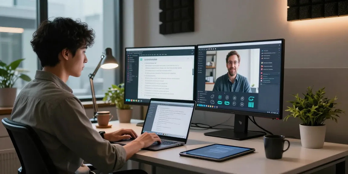 AI researcher collaborating on ChatGPT alternatives in a modern workspace