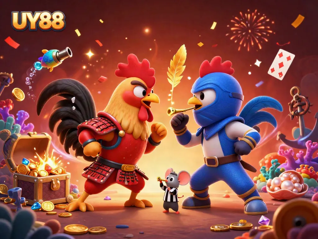 Engage in exciting rooster battles at UY88, showcasing dynamic gaming elements and rich visuals.