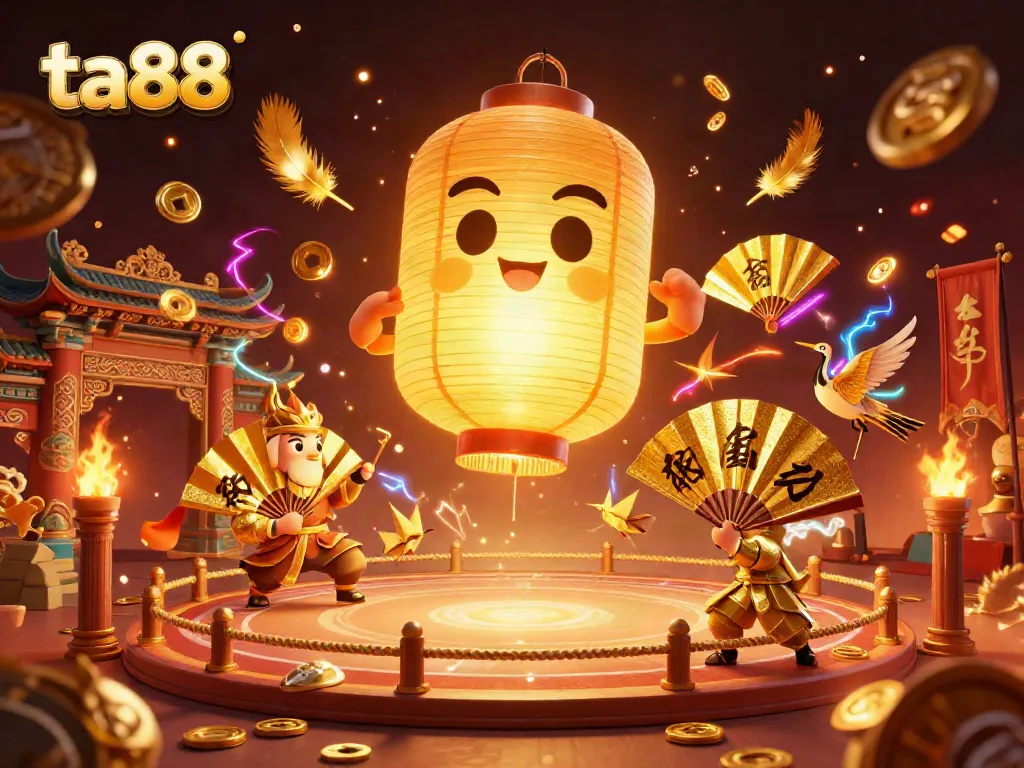 Engage with the thrilling ta88 casino scene featuring a golden lantern spirit amidst dynamic gaming elements and vibrant action.
