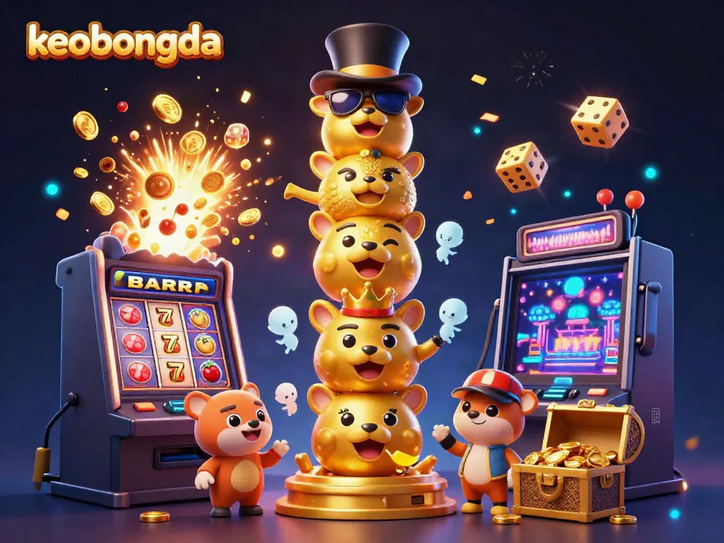 Experience winning excitement at keobongda with a dynamic casino celebration featuring vibrant slots and golden totems.