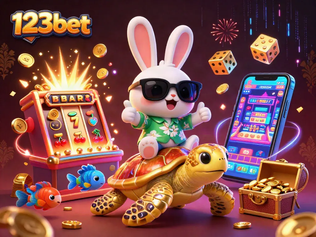 Experience thrilling gaming with 123bet in an exciting casino adventure illustration.