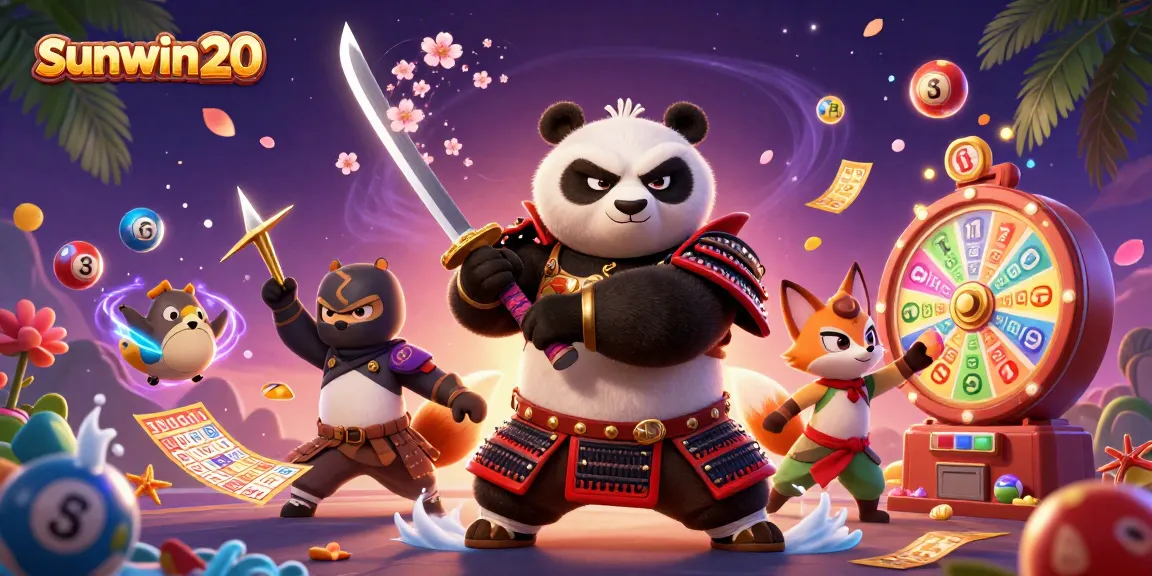 Engage with sunwin20's vibrant gaming world featuring a samurai panda battling in an action-packed casino scene.