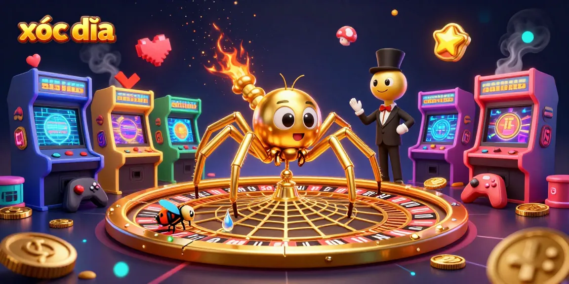 Engage with the thrilling game of xóc đĩa as a fly nervously bets on a spider’s roulette wheel in a vibrant casino.