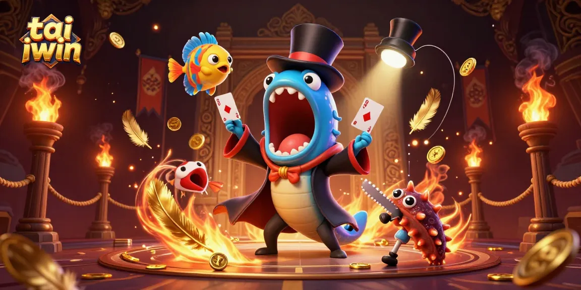 Experience thrilling card tricks with tai iwin's magical deep-sea characters in this vibrant casino scene.