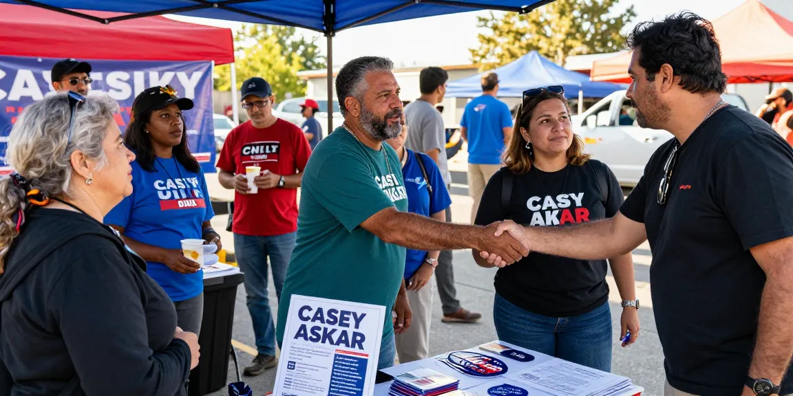 Casey Askar engaging with voters at a community event, showcasing political campaign interaction.