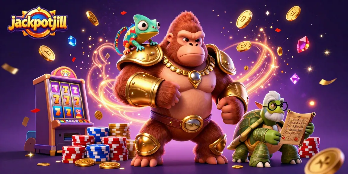 Watch the jackpotjill characters winning big with lucky 7s and vibrant casino elements.