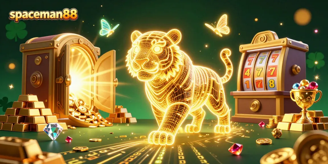 Win big at spaceman88 with vibrant 3D casino slots scene filled with treasures and action